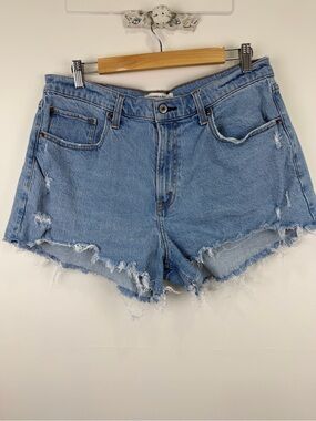 Abercrombie & Fitch Curve Love High Rise Mom Shorts Distressed Denim Size 32